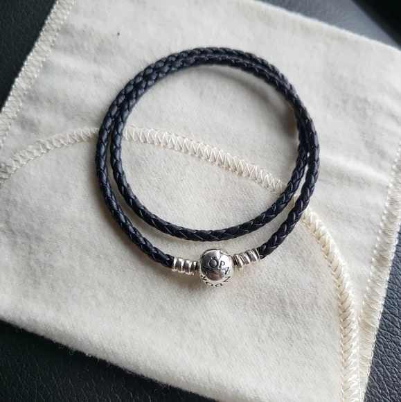 Pandora Jewelry Pandora Black Leather Cord Double Wrap - Main Image